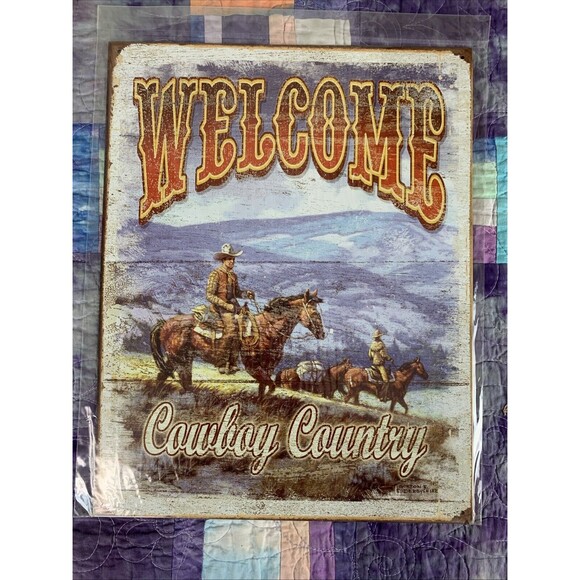 Unbranded Other - Welcome To Cowboy Country Metal 12.5x16 Sign Wall Decor Bar Man Cave Shop